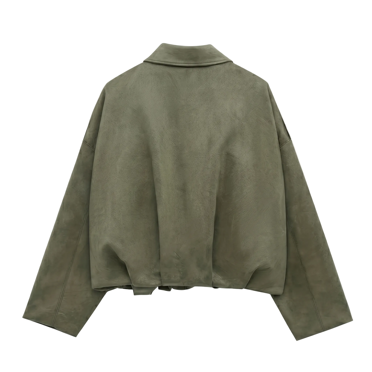 Women's Elegant Faux Suede Bomber Jacket - Lightweight Spring Transition Zip-Up Coat - Olive Green, Regular Fit