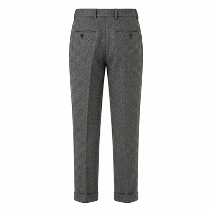Men’s Grey Textured Pleated Trousers – Slim Fit High Waist Smart Casual Pants Lightweight