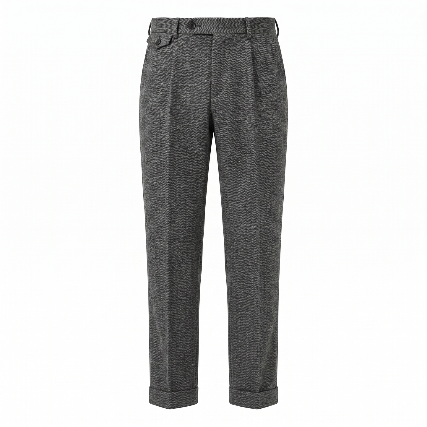 Men’s Grey Textured Pleated Trousers – Slim Fit High Waist Smart Casual Pants Lightweight