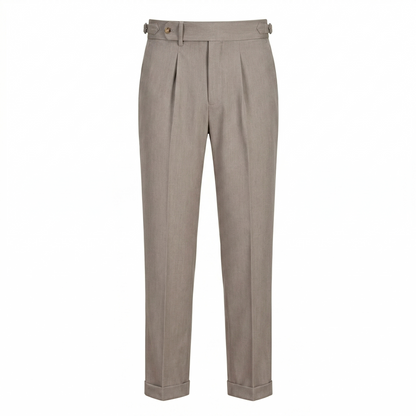 Men’s Light Beige Pleated Dress Pants – High Waist Straight Fit Summer Trousers