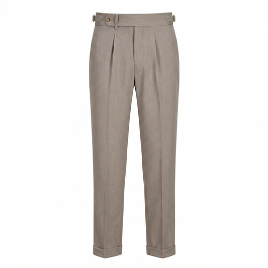Men’s Light Beige Pleated Dress Pants – High Waist Straight Fit Summer Trousers