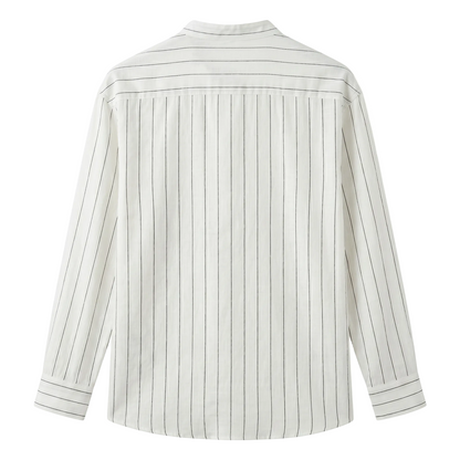 Men's Relaxed Fit Striped Linen Blend Shirt - Breathable Stand Collar Long Sleeve Henley Blouse for Spring & Summer