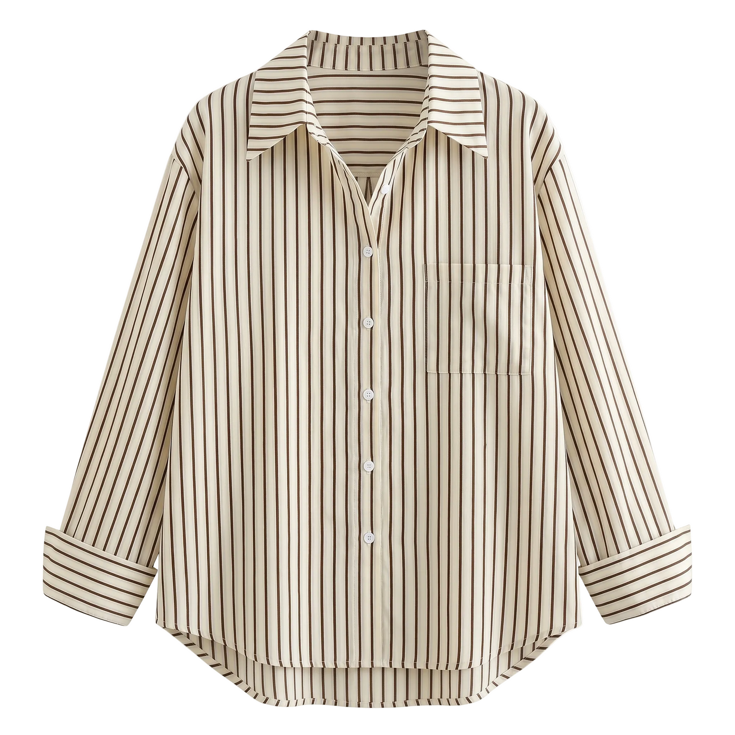 Women's Loose Fit Striped Button-Down Shirt - Lightweight Long Sleeve Lapel Blouse for Spring & Summer