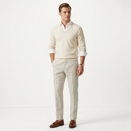 Men’s Linen Viscose Blend Regular Fit Work Trousers - Breathable Spring Summer Slacks