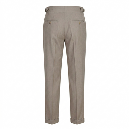 Men’s Light Beige Pleated Dress Pants – High Waist Straight Fit Summer Trousers